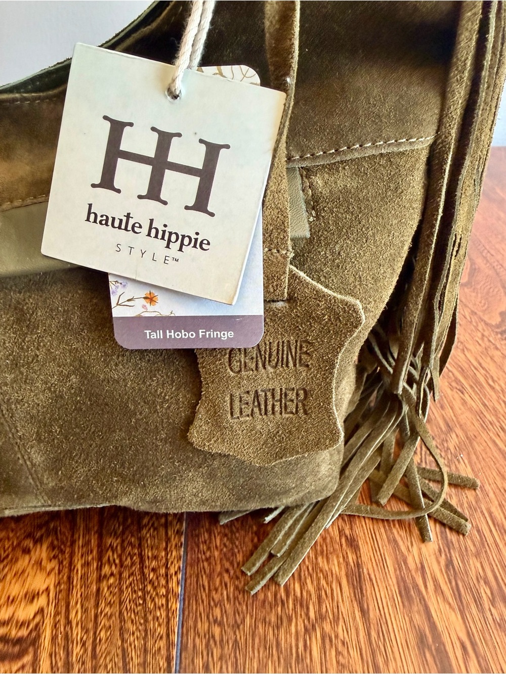 STUNNING Fall’s must have Haute Hippie Olive Green Suede Fringe Hobo Bag! - Picture 6 of 11